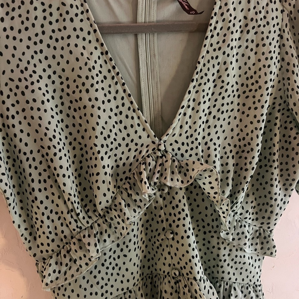 Sage Green Polka Dot Ruffle Midi Dress - Picture 2 of 4